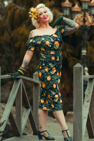 Model photo of Black Lemon Pencil Dress