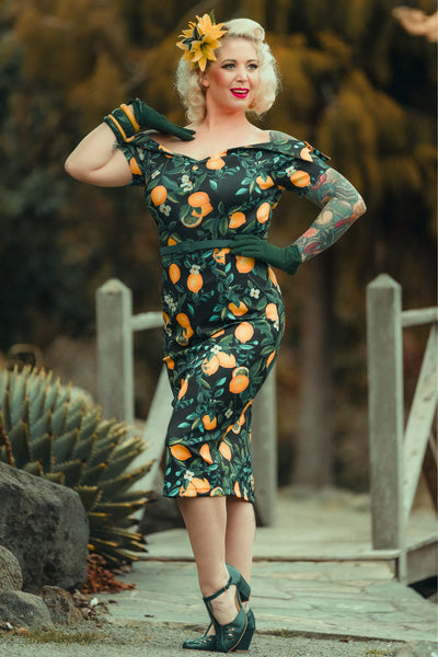 Model photo of Black Lemon Pencil Dress