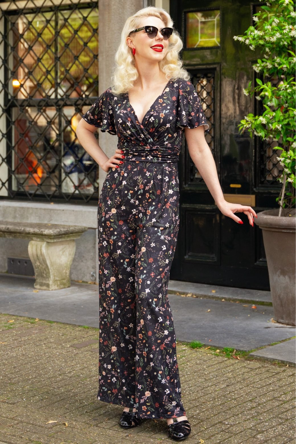 Target black floral jumpsuit shop
