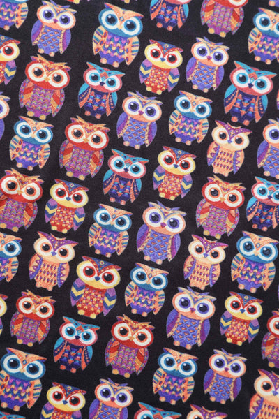 Close up view of Black Midi Dress in Aztec Owl Print