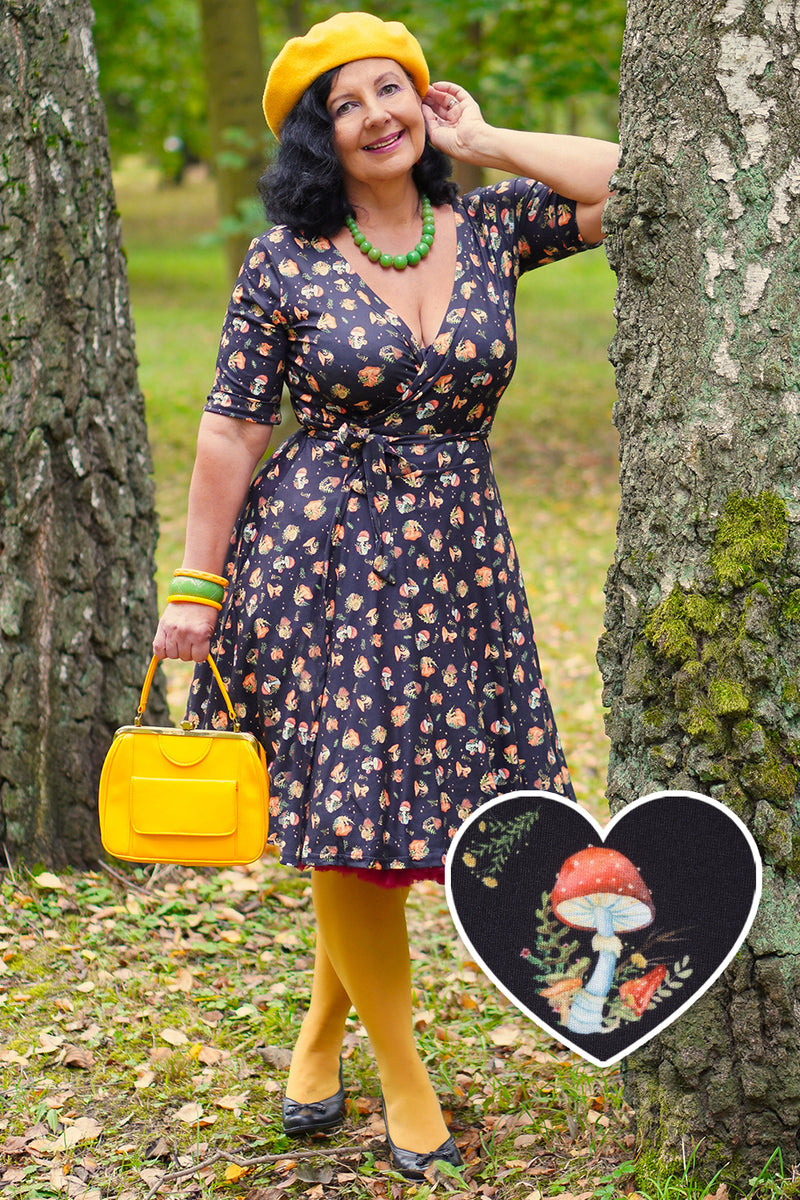 Matilda Black Mushroom Wrap Dress