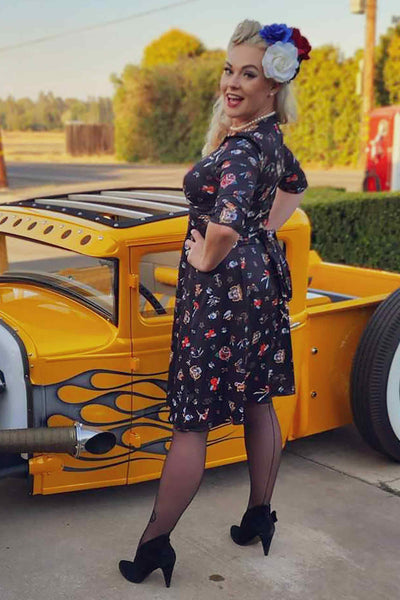 Black Old School Tattoo Long Sleeved Dress