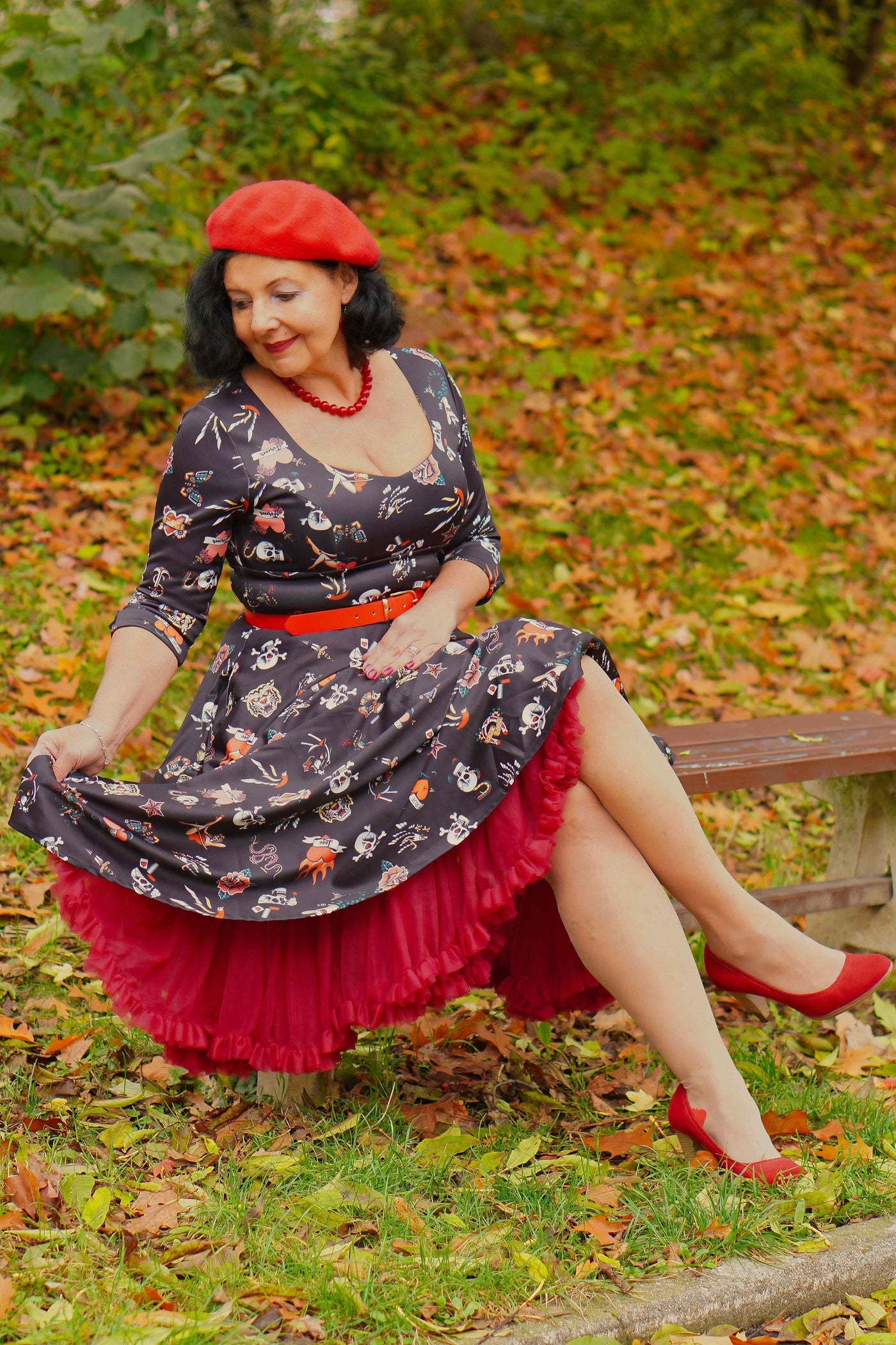 Black Old School Tattoo Midi Dress