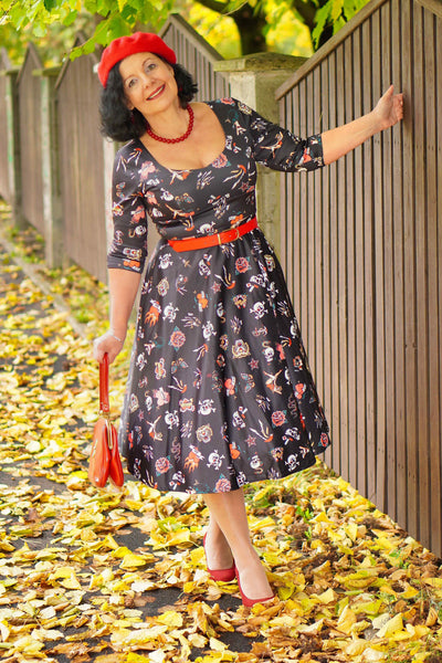 Black Old School Tattoo Midi Dress