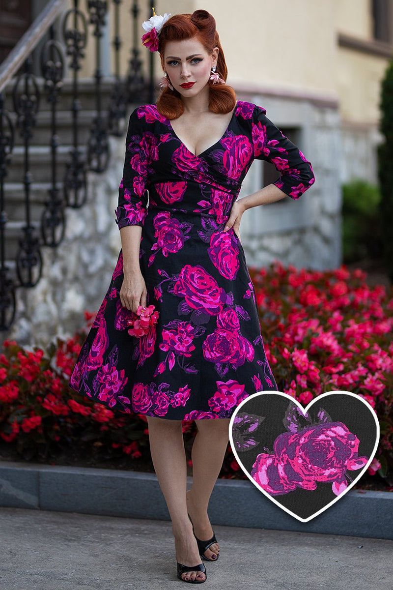 Katherine Black Pink Floral Swing Dress