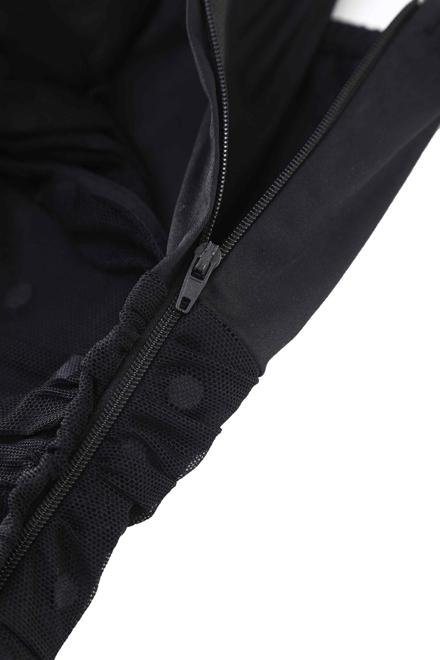 Close up View of Black Polka Dot Mesh Halter Dress
