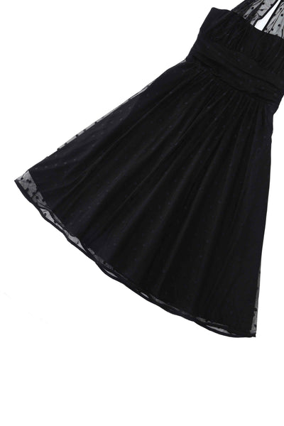 Close up View of Black Polka Dot Mesh Halter Dress