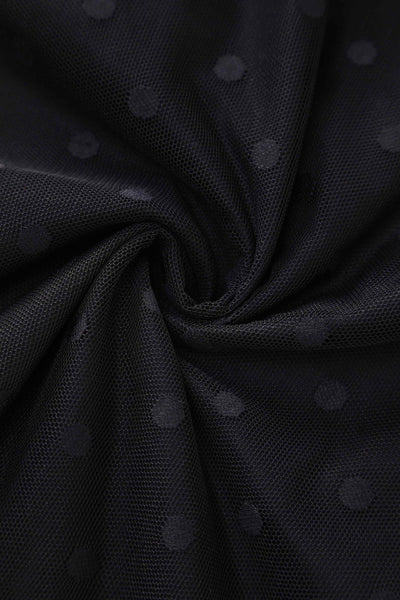 Close up View of Black Polka Dot Mesh Halter Dress