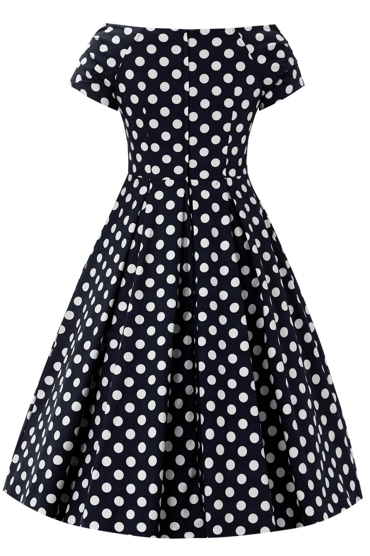 Back view of Black Polka Dot Off Shoulder Dress