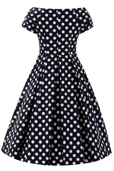 Back view of Black Polka Dot Off Shoulder Dress