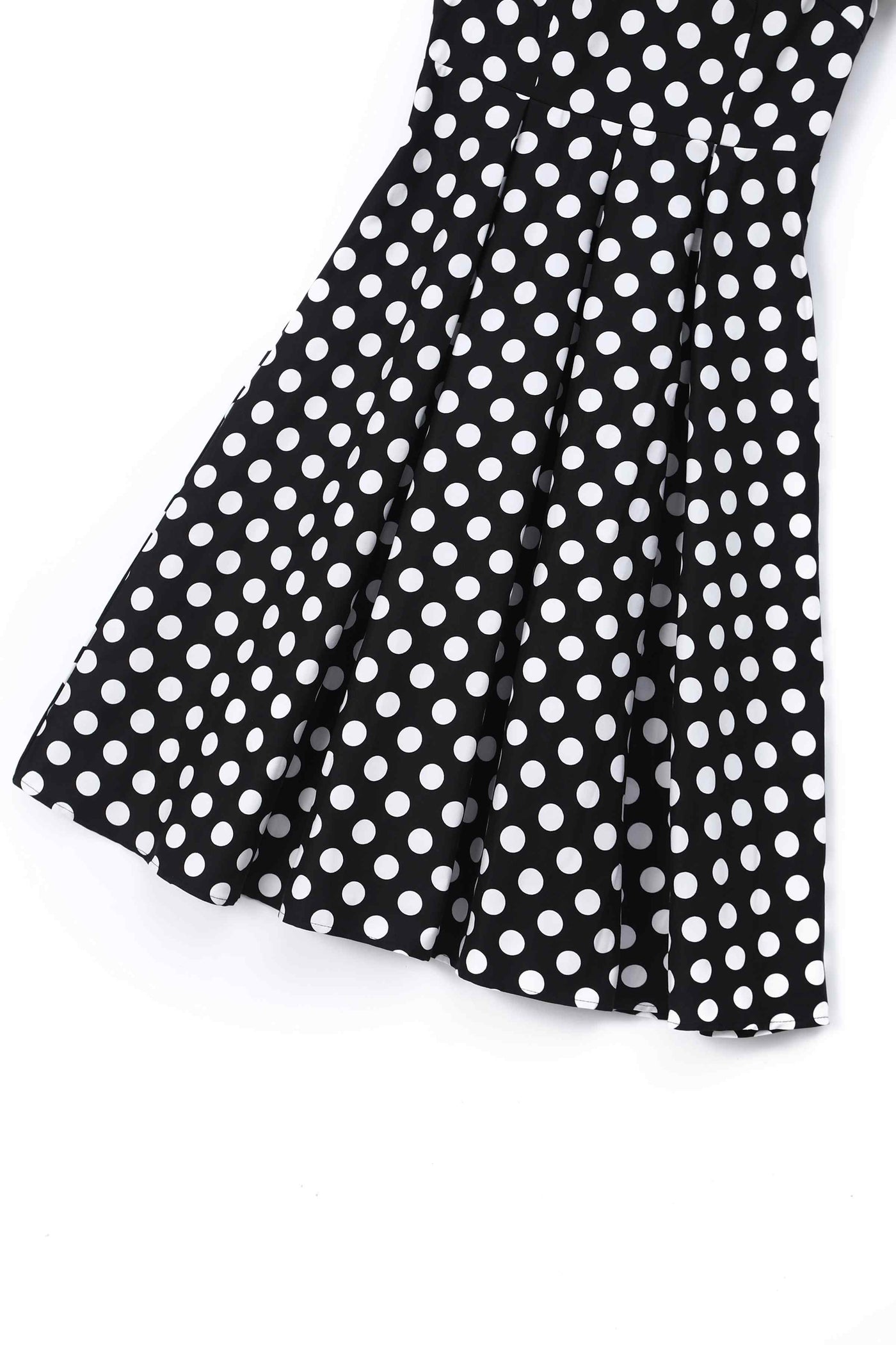 Close up view of Black Polka Dot Off Shoulder Dress