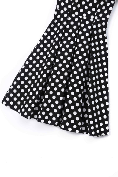 Close up view of Black Polka Dot Off Shoulder Dress
