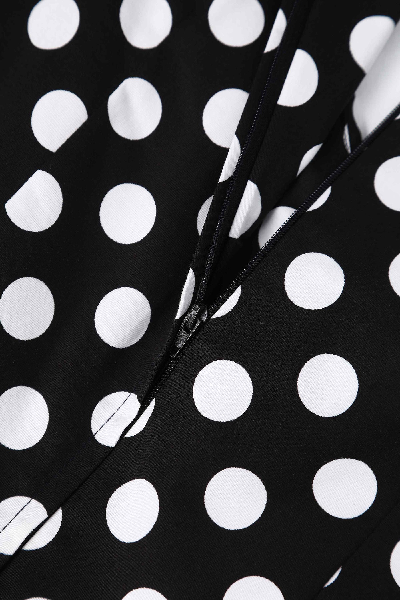 Close up view of Black Polka Dot Off Shoulder Dress