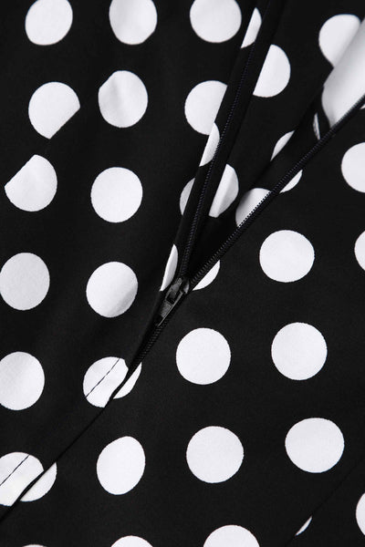 Close up view of Black Polka Dot Off Shoulder Dress
