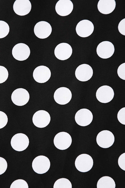 Close up view of Black Polka Dot Off Shoulder Dress