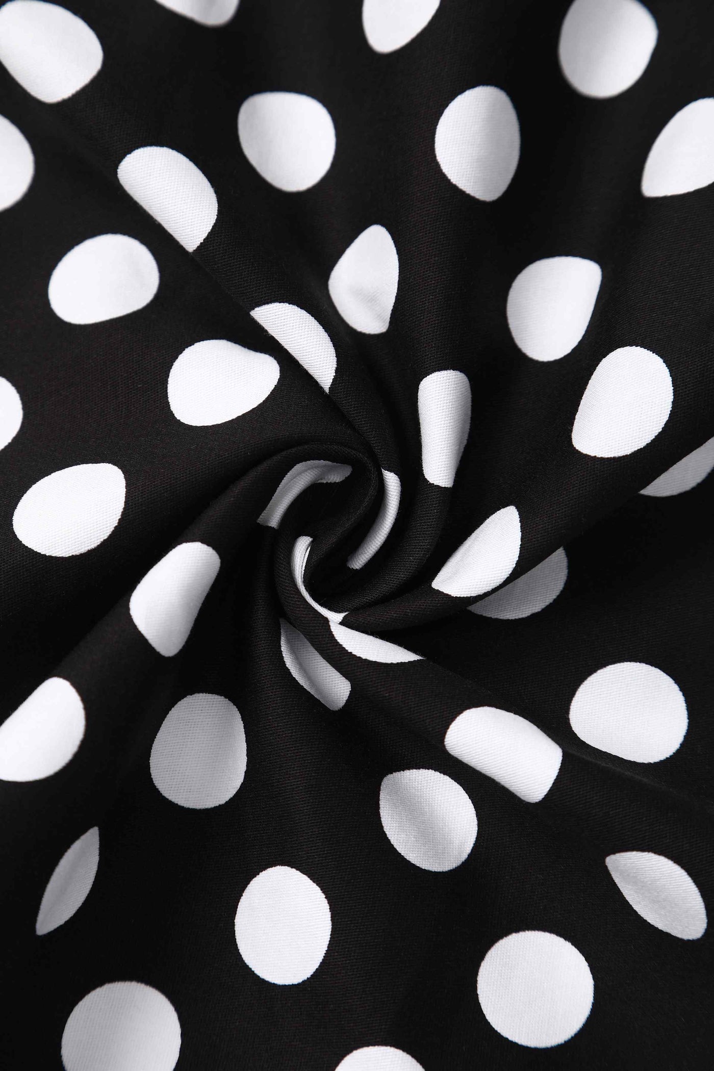 Close up view of Black Polka Dot Off Shoulder Dress