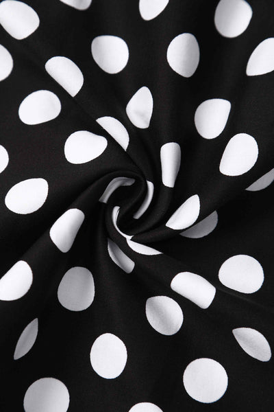 Close up view of Black Polka Dot Off Shoulder Dress