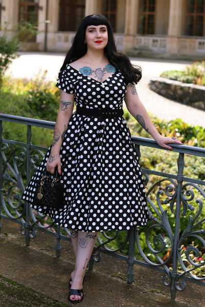 Rockabilly Black Polka Dot Off Shoulder Dress