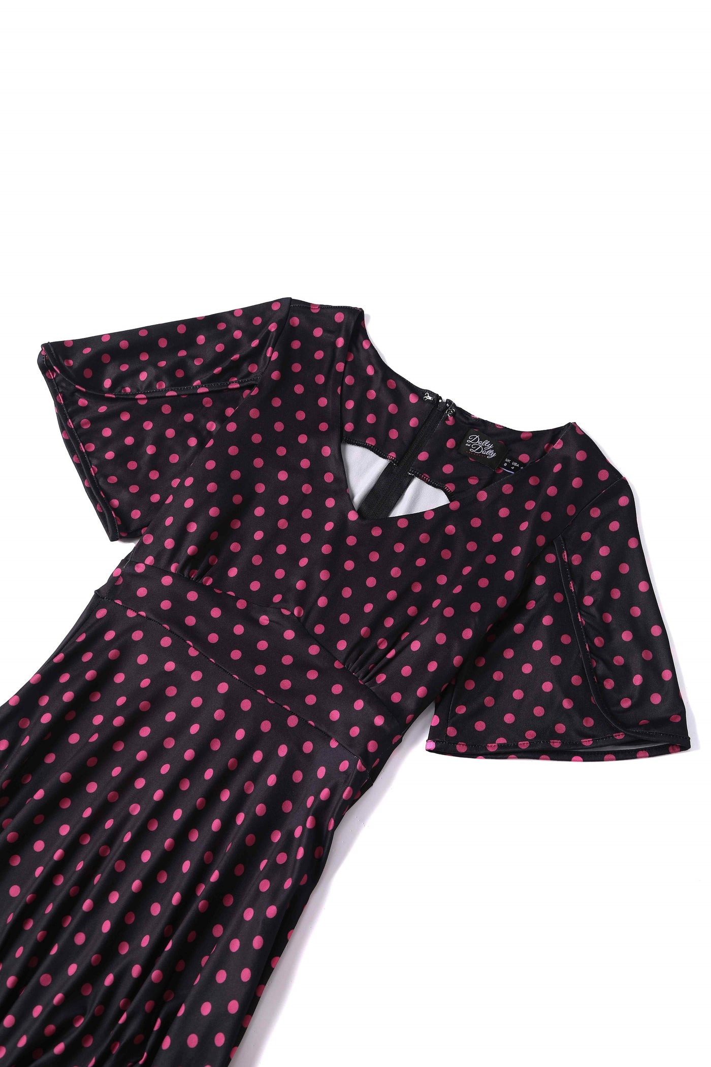 Black Polka Dot Petal Sleeved Flared Dress