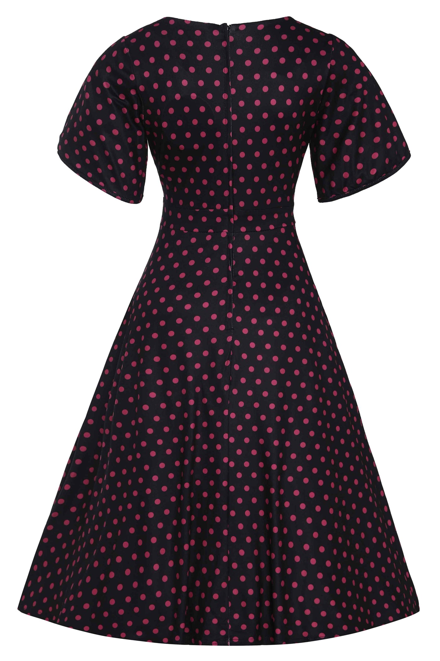 Black Polka Dot Petal Sleeved Flared Dress