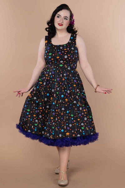 Amanda Black Retro Arcade Game Flared Dress