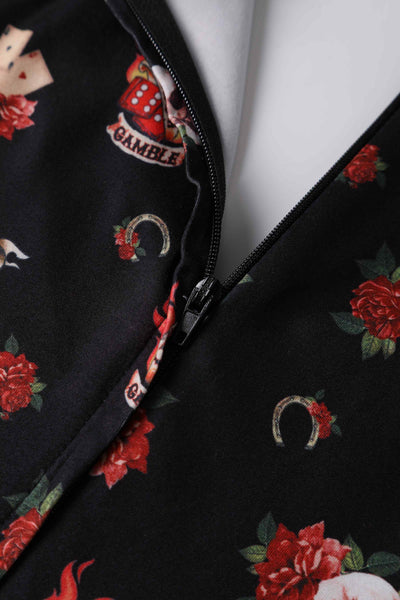 Black Rockabilly Skull & Rose Dress