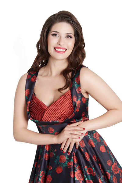 Black Rose Pleated Bust Dress