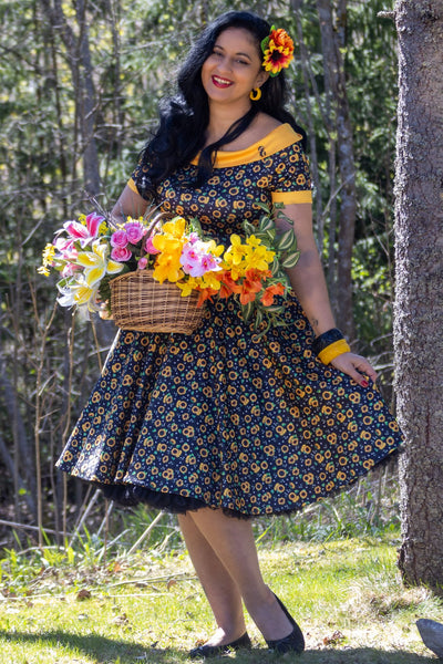 Model photo of Black Sunflower Swing Dress