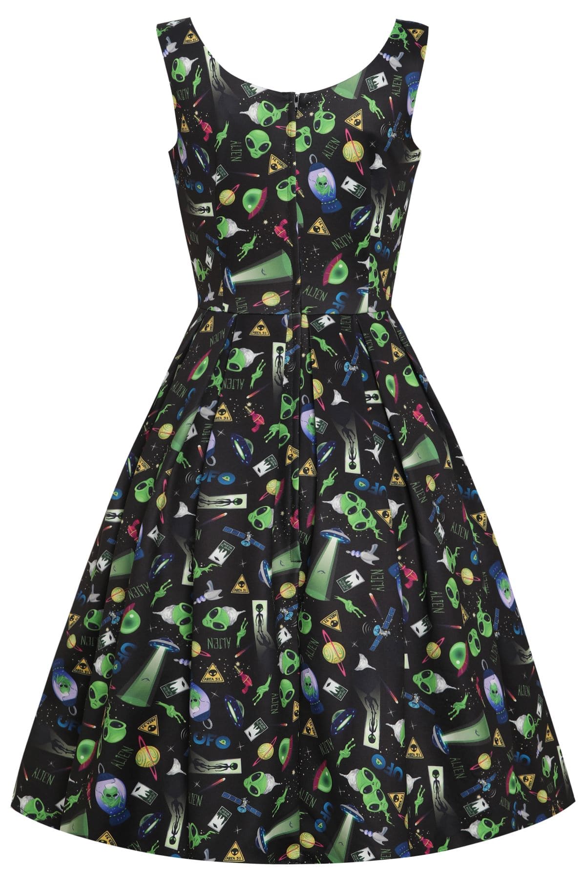 Back view of Black UFO & Alien Swing Dress
