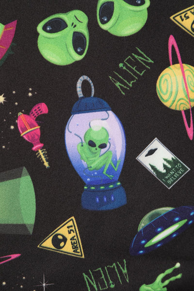 Close up view of Black UFO & Alien Swing Dress