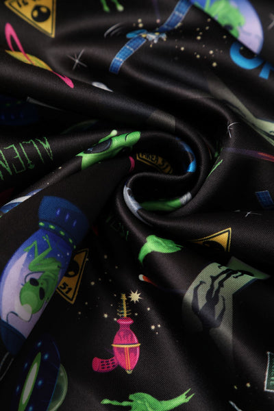Close up view of Black UFO & Alien Swing Dress