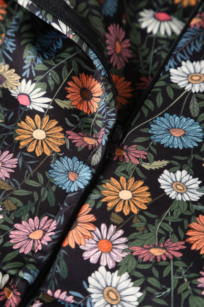 Close up view of Black Wildflower Off Shoulder Dress
