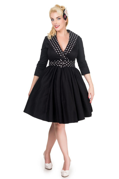 Women's Long Sleeved Coat Dress in Black White Polka Dots
