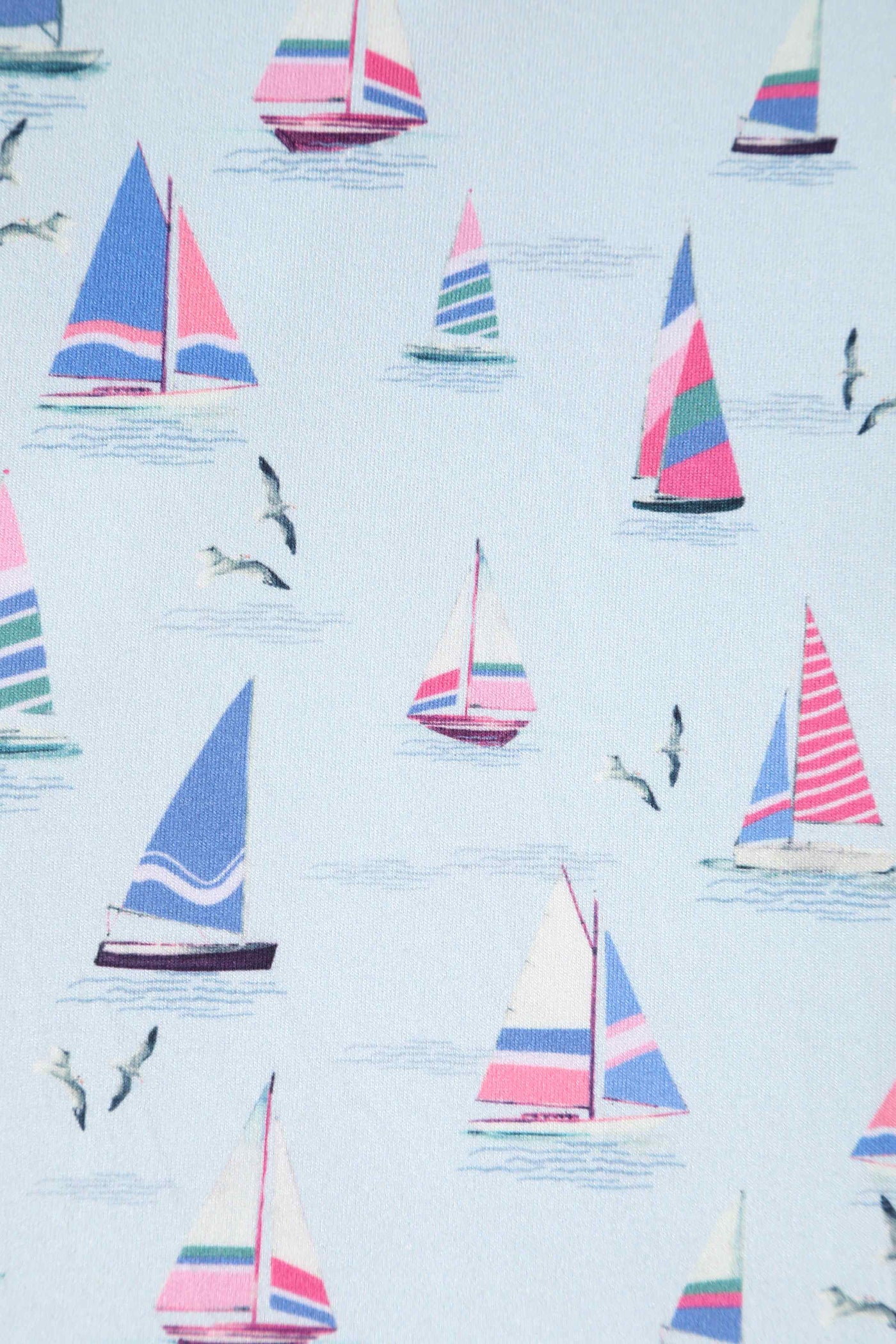 Close up View of Blue A-line Dress with Sailboat Prints