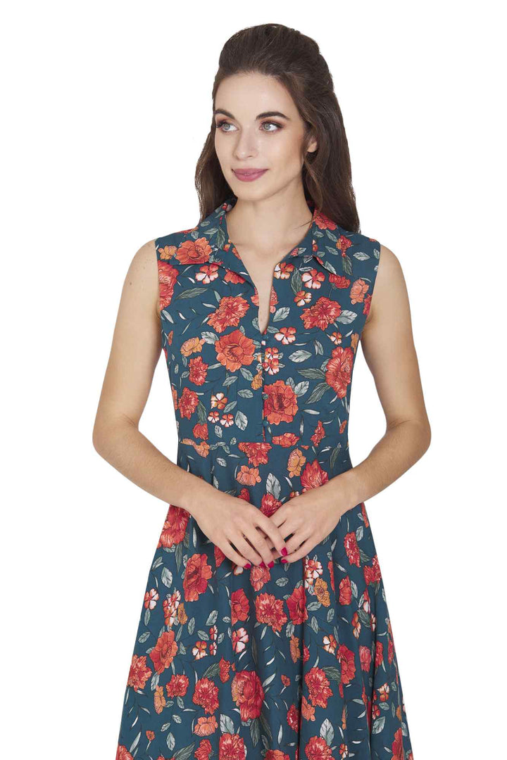 Poppy Blue Orange Floral Collar Dress 8