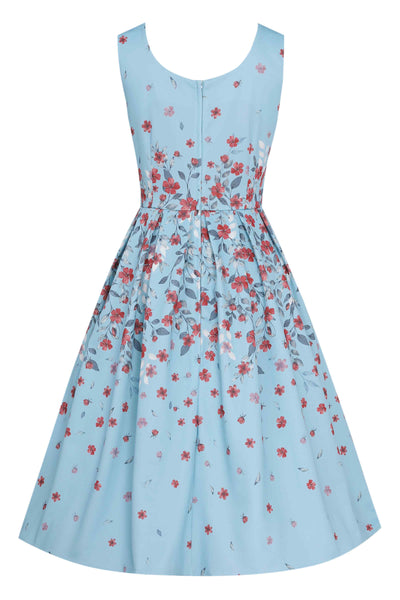 Back view of Blue Falling Flower Swing Dress