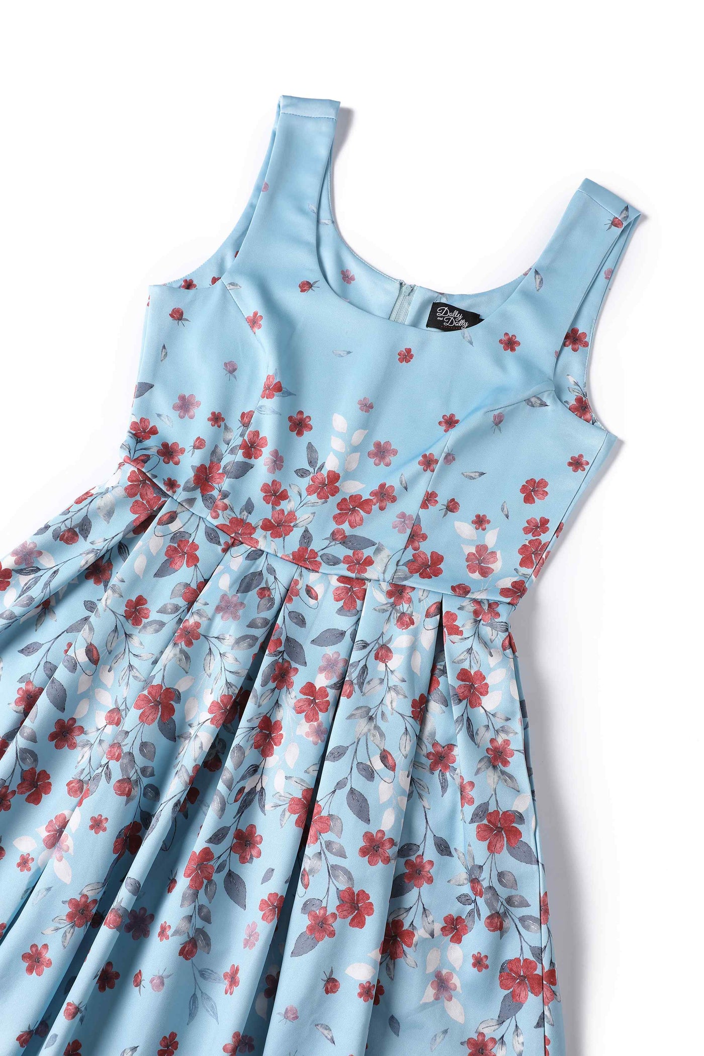 Close up view of Blue Falling Flower Swing Dress