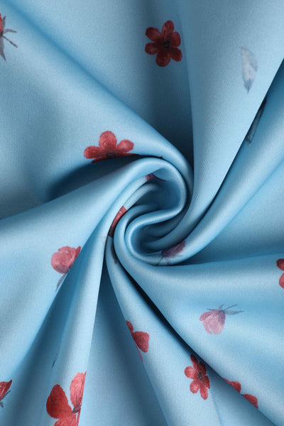 Close up view of Blue Falling Flower Swing Dress