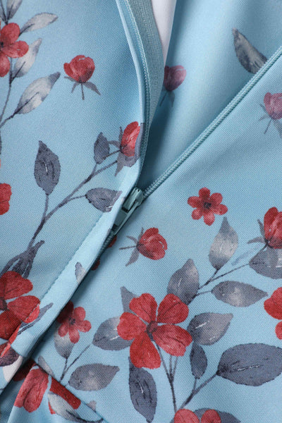 Close up view of Blue Falling Flower Swing Dress