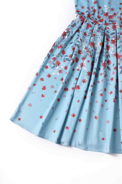 Close up view of Blue Falling Flower Swing Dress