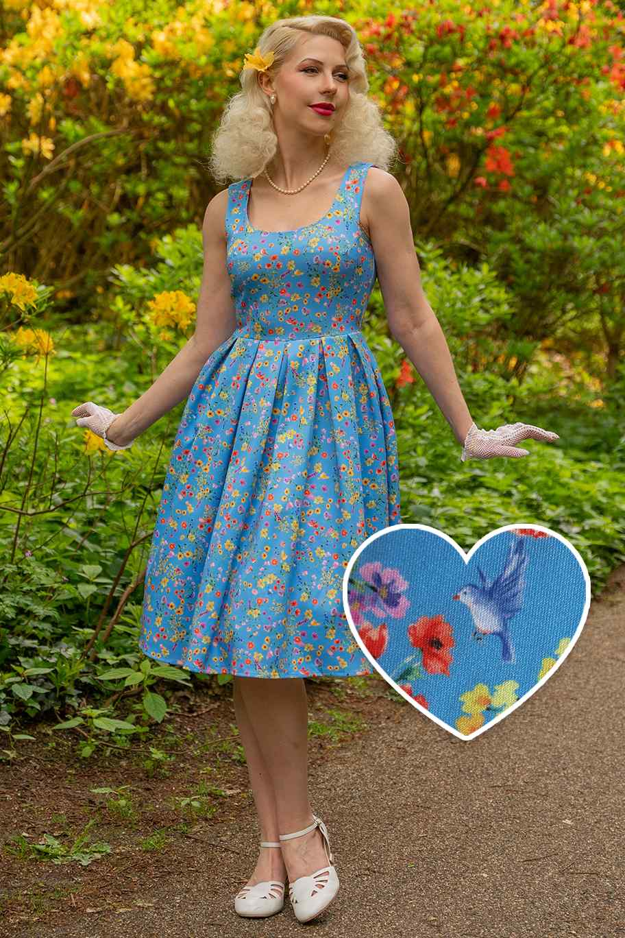 A model wearing Blue Floral Flared Dress