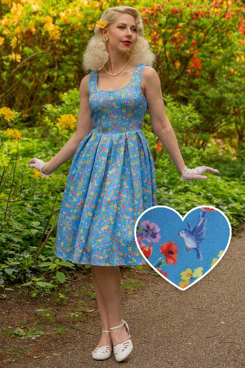 A model wearing Blue Floral Flared Dress