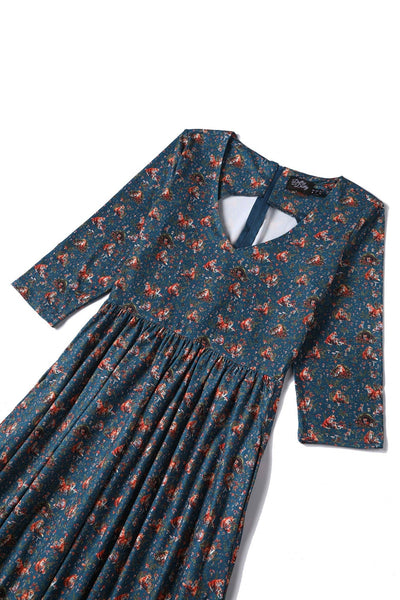 Fox Den Print Dress in Blue