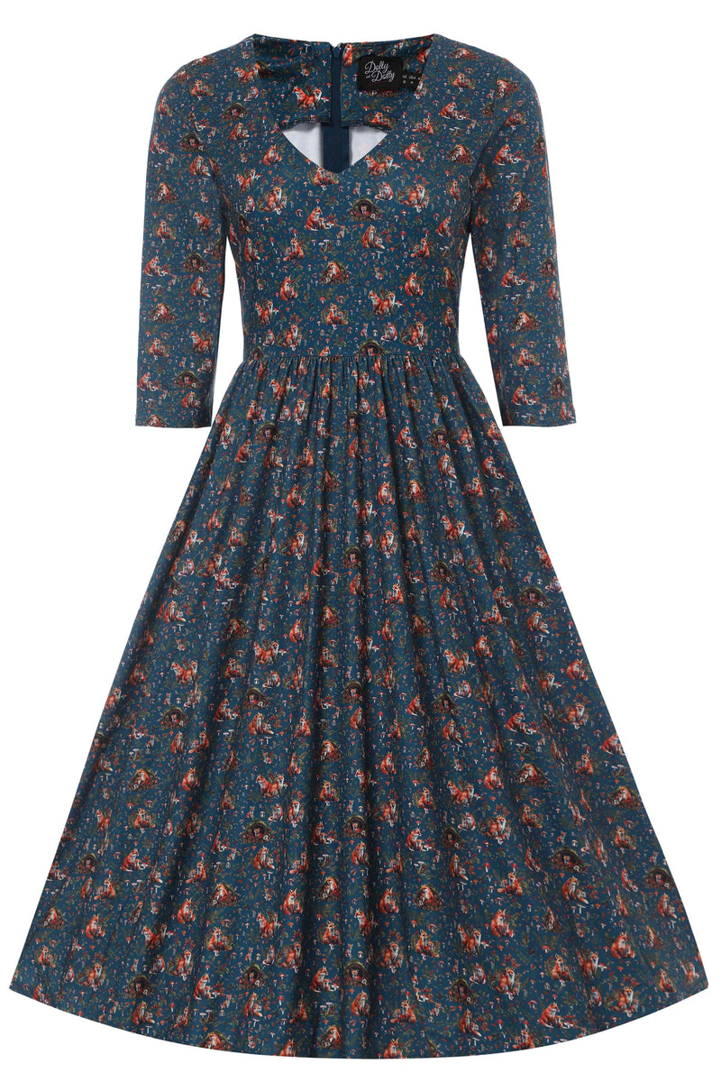 Fox Den Print Dress in Blue