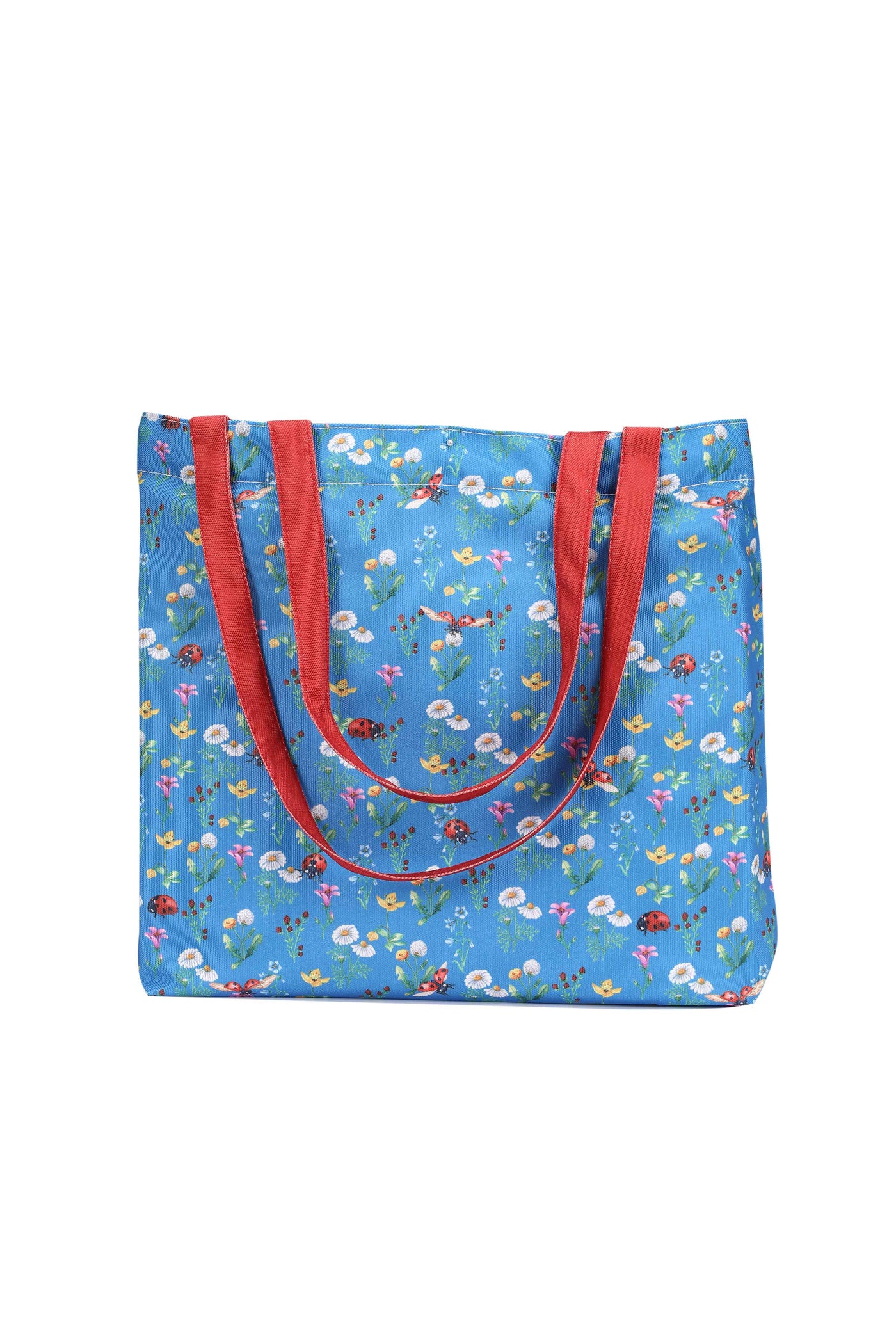 Blue Ladybug Print Canvas Shopping Bag