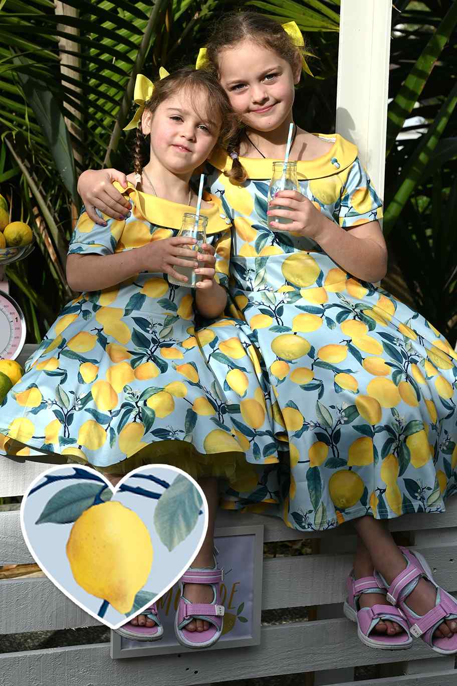 Girls Flared Dress in Blue Lemon