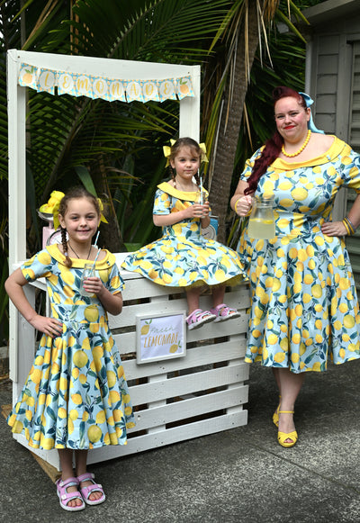 Girls Flared Dress in Blue Lemon