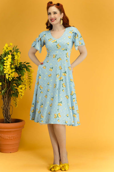 A model wearing a Blue Lemon Petal Sleeved Tea Dress
