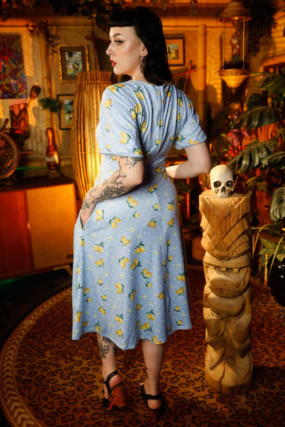 A model wearing a Blue Lemon Petal Sleeved Tea Dress