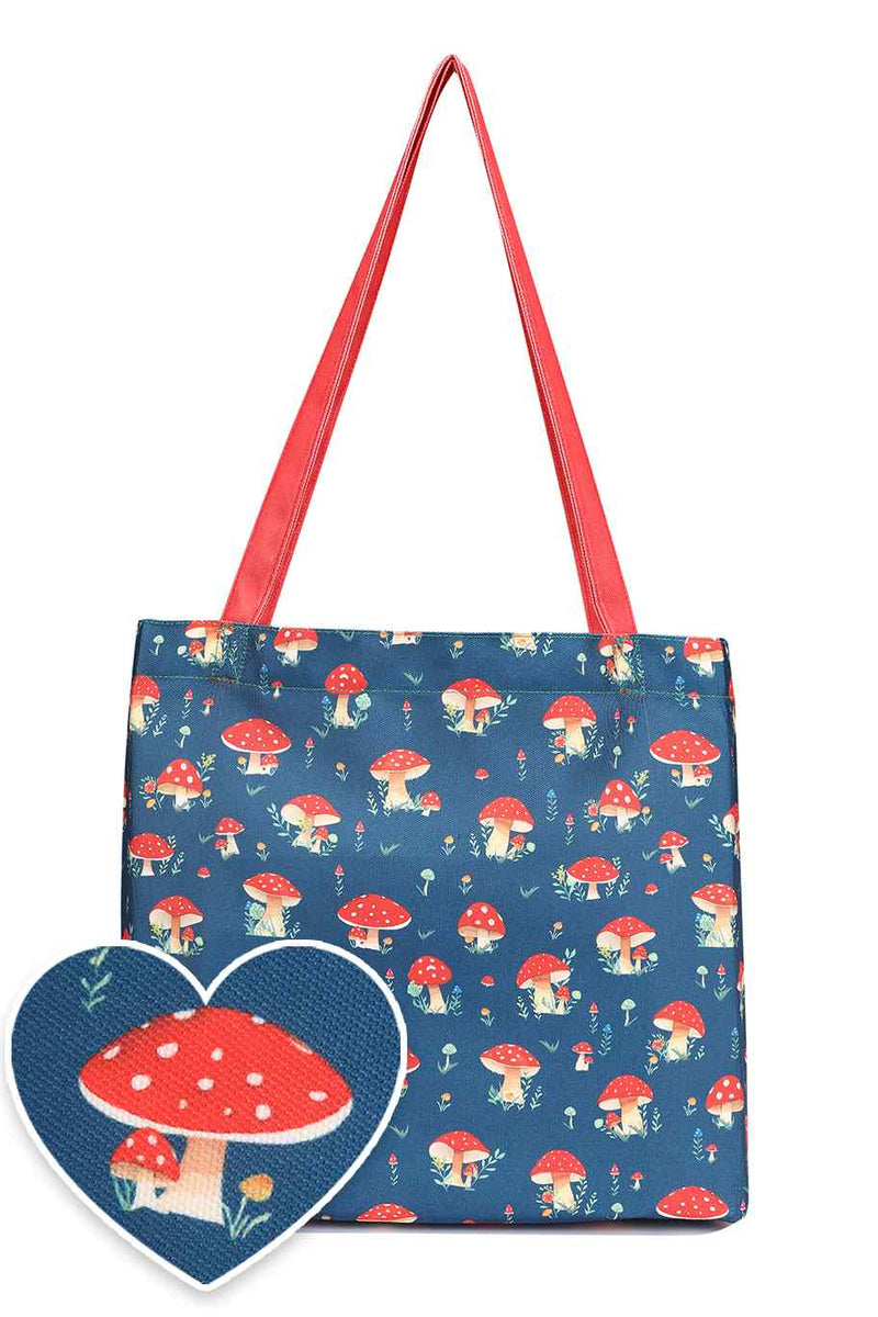 Blue Mushroom Print Tote Bag